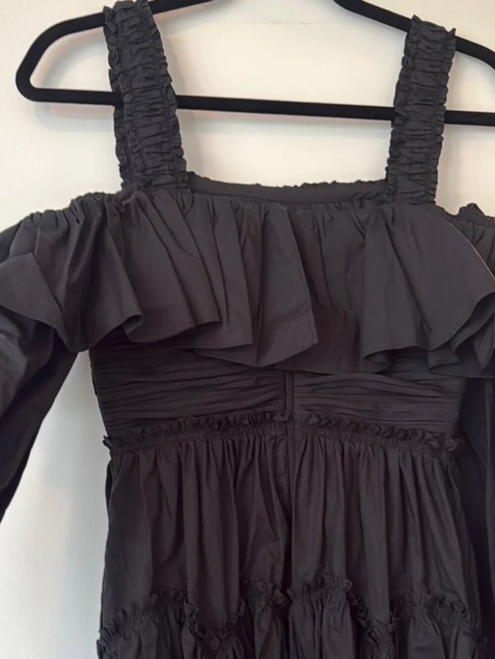 Ulla Johnson Black Caprice Dress Balloon sleeve Off Shoulder Ruffle Midi Maxi 4 - Picture 14 of 15